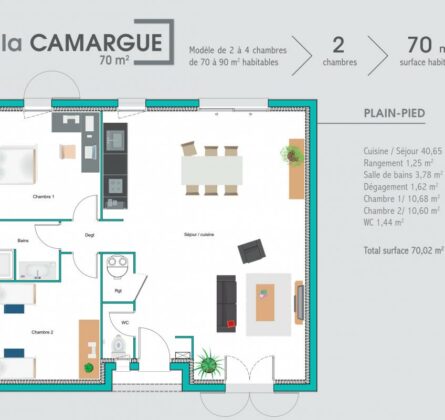 Terrain 250m² + maison de plain-pied 70m² - constrcuteur de maison - Villas la Provençale